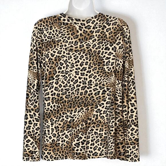 Clara Sunwoo Ruffle Front V Neck Blouse Small Long Sleeve Brown Animal Print Top - Picture 5 of 7